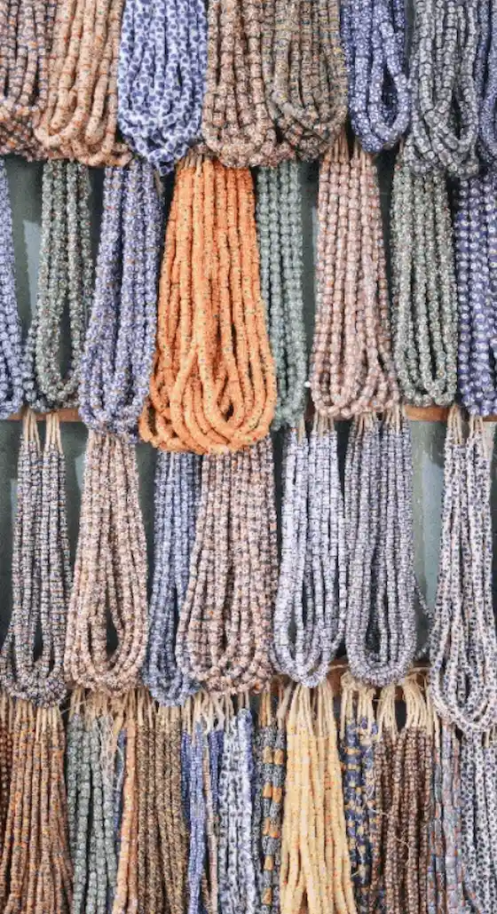 Close-up of handmade glass beads in Nairobi