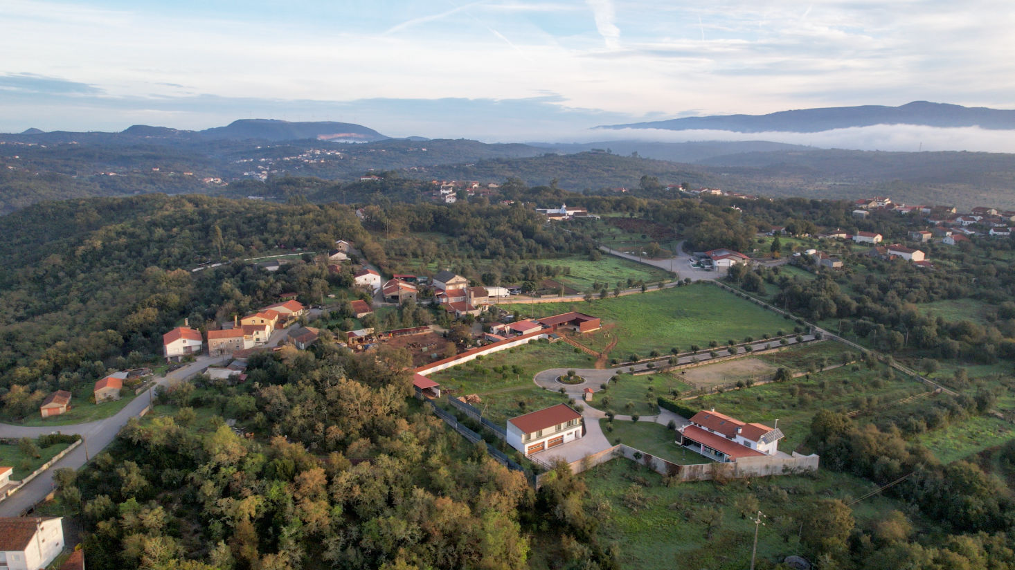 Drone shot of village during a video production Portugal 