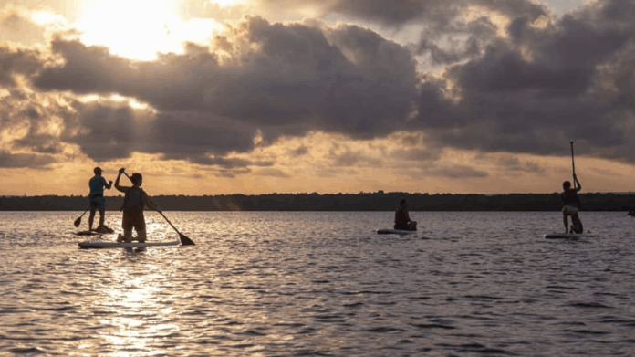 Yoga on paddle boards in Watamu filmed for a wellness-focused video production Kenya