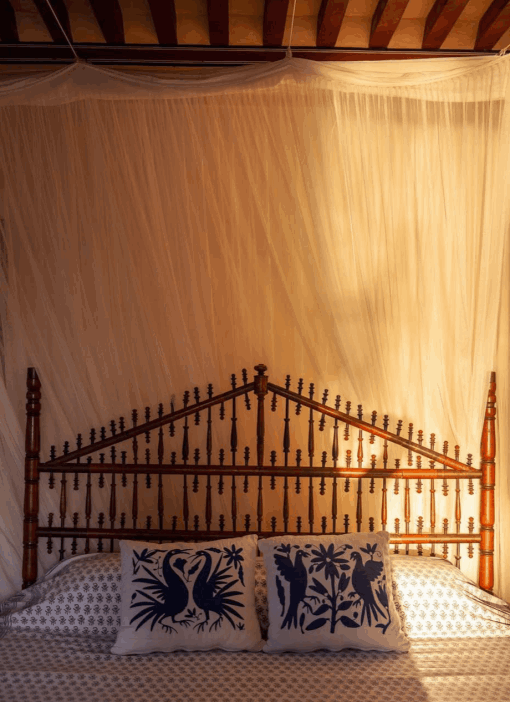 Lodge bedroom interior styled for a hospitality video production in Kenya